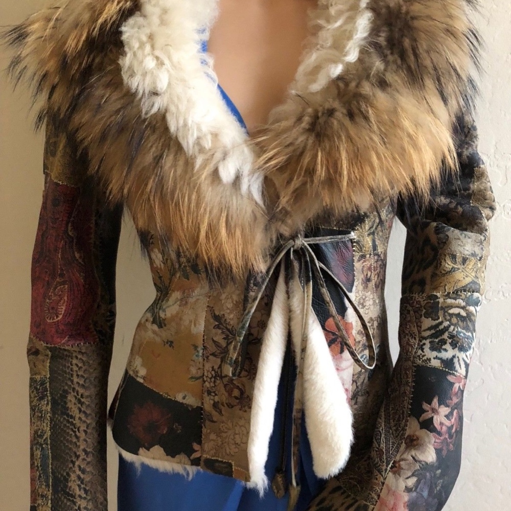 Roberto Cavalli Shearling Fur Trimmed Mixed Print